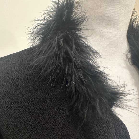 VTG 90s Marian & Maral Black Feather Trim Cropped Evening Cardigan Glam Small - Picture 3 of 8